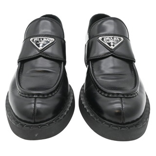 PRADA | Black Leather Logo Loafers