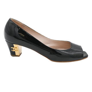 CHANEL | Black Patent Peep-Toe CC Pumps
