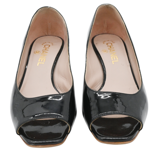 CHANEL | Black Patent Peep-Toe CC Pumps