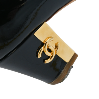 CHANEL | Black Patent Peep-Toe CC Pumps