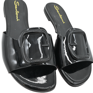 SANTONI | Apricot Patent Buckle Flat Sandals