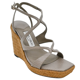 JIMMY CHOO | Ayla Lizard-Embossed Leather Wedge Espadrilles
