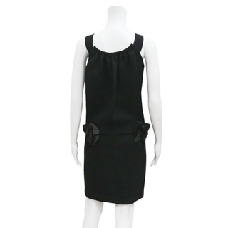 OSCAR DE LA RENTA | Black Wool Panel Bow-Accent Dress
