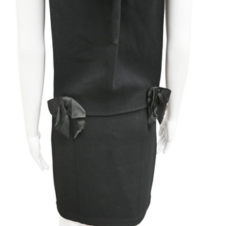 OSCAR DE LA RENTA | Black Wool Panel Bow-Accent Dress