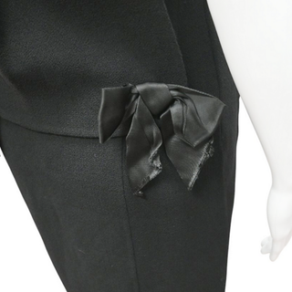 OSCAR DE LA RENTA | Black Wool Panel Bow-Accent Dress