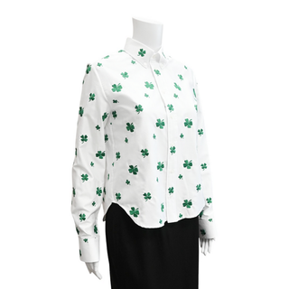 DIOR | White Poplin Green Clover Embroidered Blouse