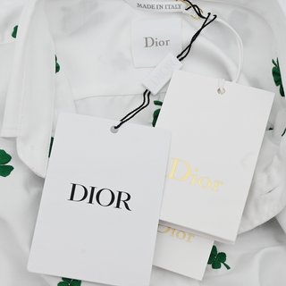 DIOR | White Poplin Green Clover Embroidered Blouse