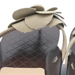 CHANEL | Khaki Canvas Camellia Thong Sandals