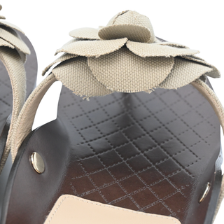CHANEL | Khaki Canvas Camellia Thong Sandals