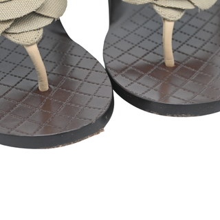 CHANEL | Khaki Canvas Camellia Thong Sandals