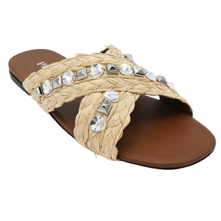 PRADA | Jeweled Raffia Flat Slide Sandals