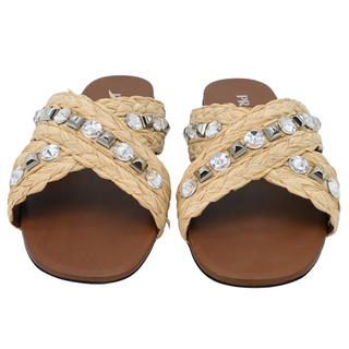 PRADA | Jeweled Raffia Flat Slide Sandals