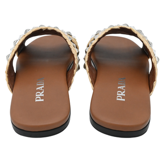 PRADA | Jeweled Raffia Flat Slide Sandals