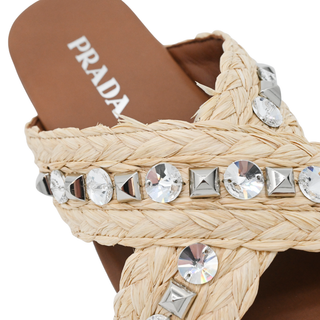 PRADA | Jeweled Raffia Flat Slide Sandals