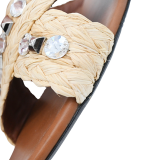 PRADA | Jeweled Raffia Flat Slide Sandals