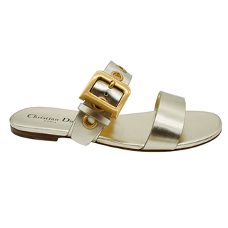 CHRISTIAN DIOR | Gold Metallic Wide-Strap Buckle Sandals