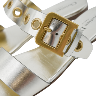 CHRISTIAN DIOR | Gold Metallic Wide-Strap Buckle Sandals