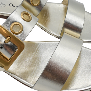 CHRISTIAN DIOR | Gold Metallic Wide-Strap Buckle Sandals