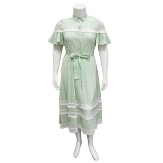 LELA ROSE | Green & White Striped Shirt Dress