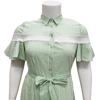 LELA ROSE | Green & White Striped Shirt Dress