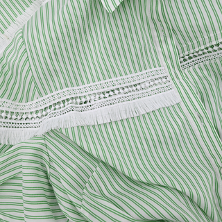LELA ROSE | Green & White Striped Shirt Dress