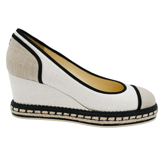 CHANEL | Neutral Woven Wedge Espadrilles
