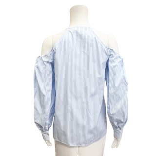 STELLA MCCARTNEY | Light Blue Striped Cold Shoulder Top