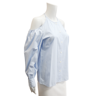 STELLA MCCARTNEY | Light Blue Striped Cold Shoulder Top