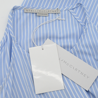 STELLA MCCARTNEY | Light Blue Striped Cold Shoulder Top