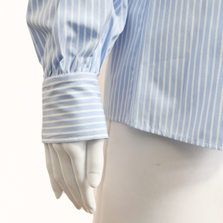 STELLA MCCARTNEY | Light Blue Striped Cold Shoulder Top