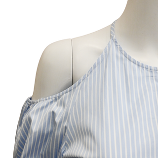 STELLA MCCARTNEY | Light Blue Striped Cold Shoulder Top