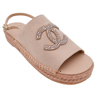 CHANEL | Pink Canvas Strass CC Espadrille Slingback Sandals