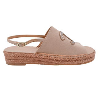CHANEL | Pink Canvas Strass CC Espadrille Slingback Sandals