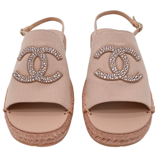 CHANEL | Pink Canvas Strass CC Espadrille Slingback Sandals