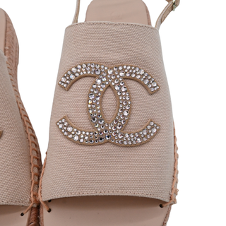 CHANEL | Pink Canvas Strass CC Espadrille Slingback Sandals