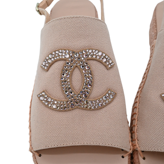 CHANEL | Pink Canvas Strass CC Espadrille Slingback Sandals