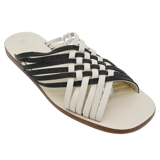 BRUNELLO CUCINELLI | Off-White Woven Leather Monili Slides