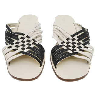BRUNELLO CUCINELLI | Off-White Woven Leather Monili Slides