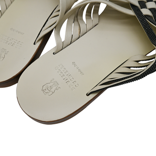 BRUNELLO CUCINELLI | Off-White Woven Leather Monili Slides