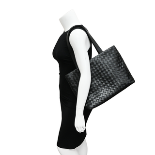 BOTTEGA VENETA | Black Intrecciato Leather Tote Bag