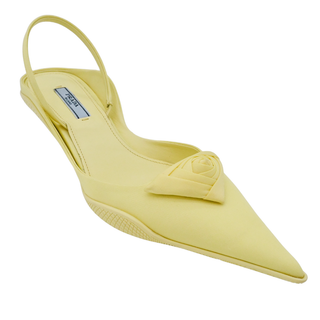 PRADA | Yellow Floral-Triangle Slingback Kitten Heels