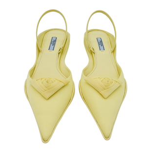 PRADA | Yellow Floral-Triangle Slingback Kitten Heels