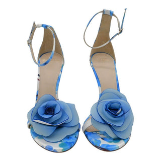 ALEXANDRE BIRMAN | Dahlia Blue Floral Satin Heeled Sandals