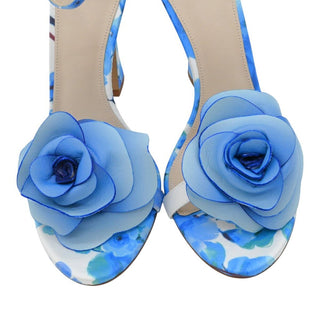 ALEXANDRE BIRMAN | Dahlia Blue Floral Satin Heeled Sandals