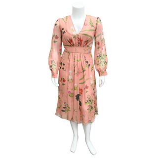 Pink Floral Print Silk Dress
