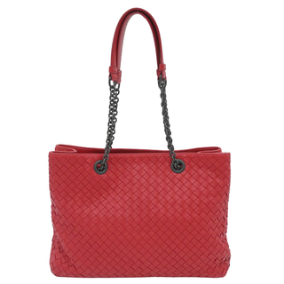 BOTTEGA VENETA | Red Intrecciato Nappa Chain Tote Bag