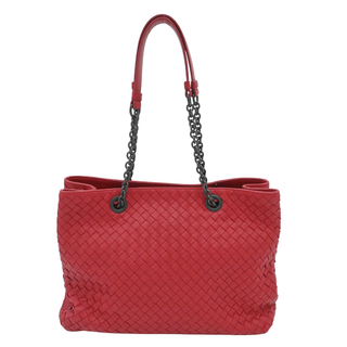 BOTTEGA VENETA | Red Intrecciato Nappa Chain Tote Bag