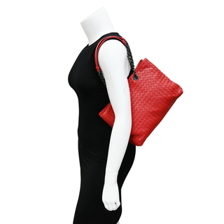 BOTTEGA VENETA | Red Intrecciato Nappa Chain Tote Bag
