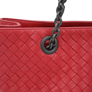 BOTTEGA VENETA | Red Intrecciato Nappa Chain Tote Bag