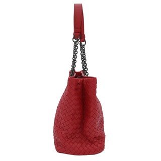 BOTTEGA VENETA | Red Intrecciato Nappa Chain Tote Bag